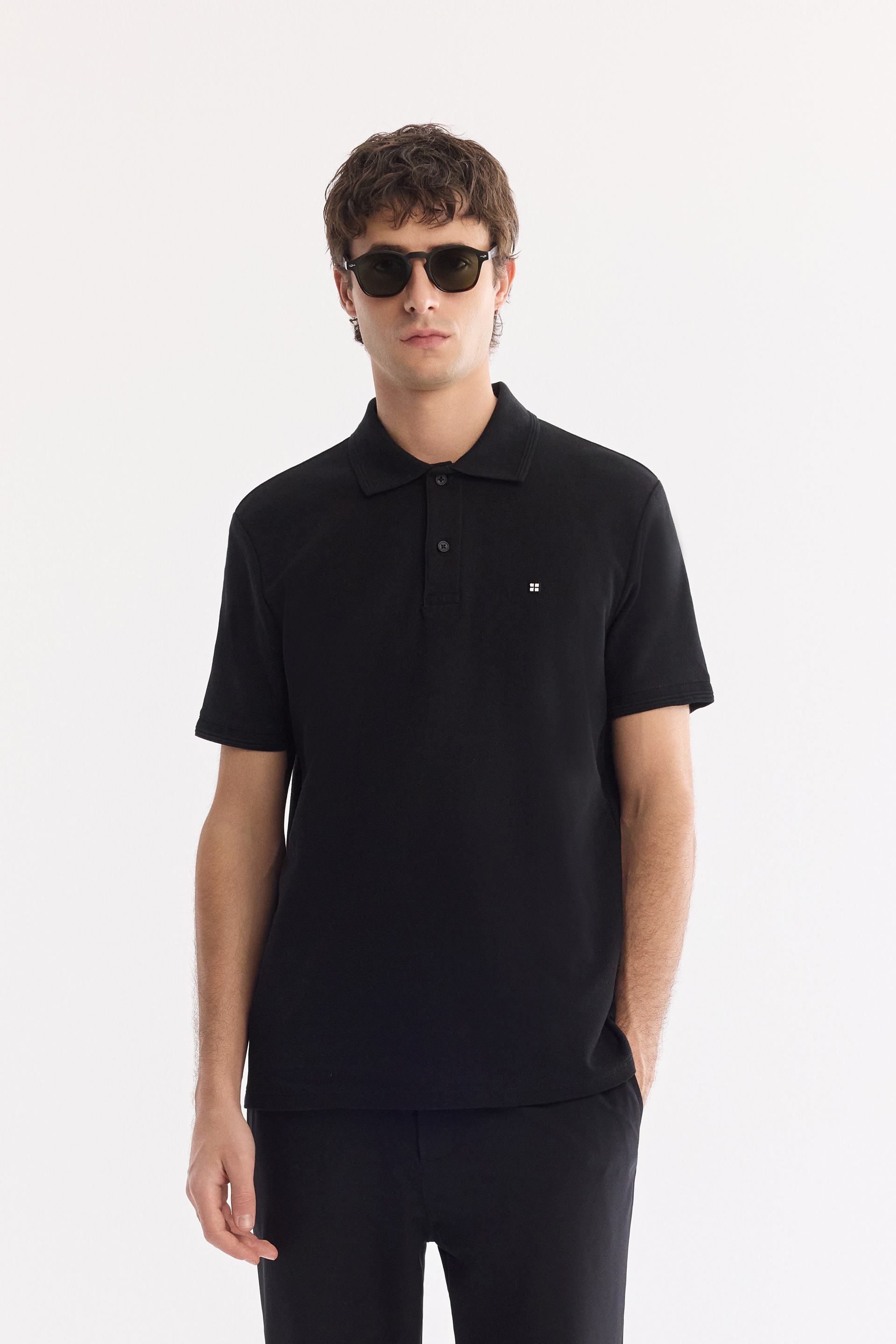 AVVA Siyah Kıvrılmaz Polo Yaka %100 Pamuk Basic T-Shirt