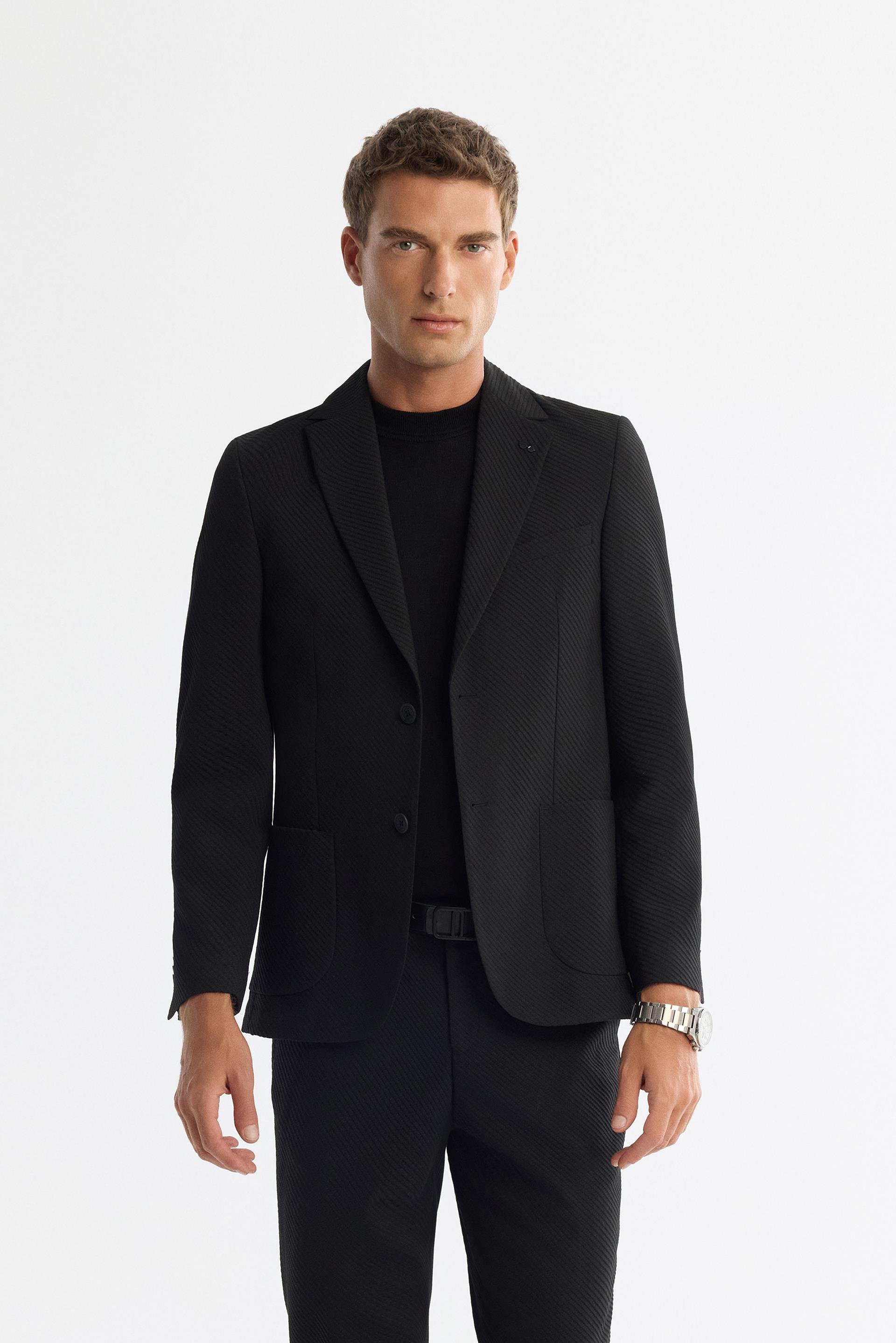 Siyah Mono Yaka Bi-Stretch Astarsız Blazer Ceket