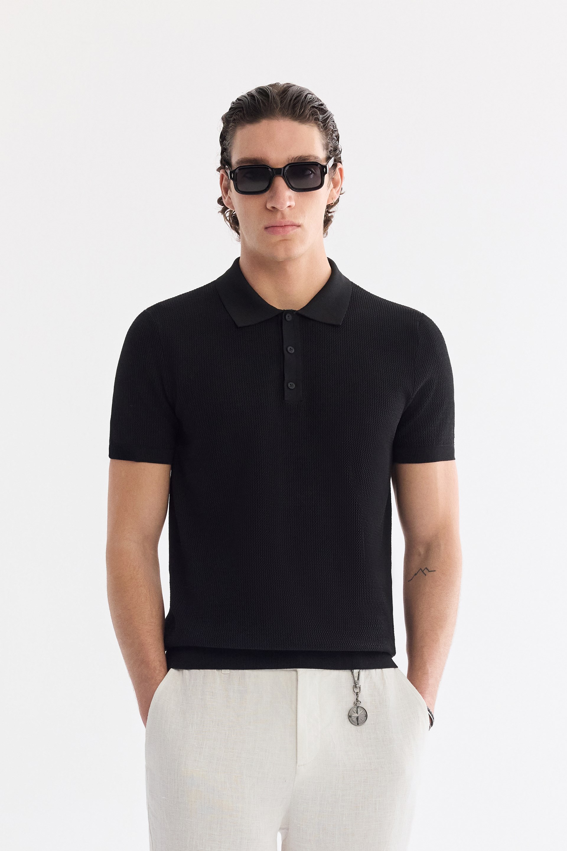 AVVA Siyah Polo Yaka Soft Touch Triko T-Shirt