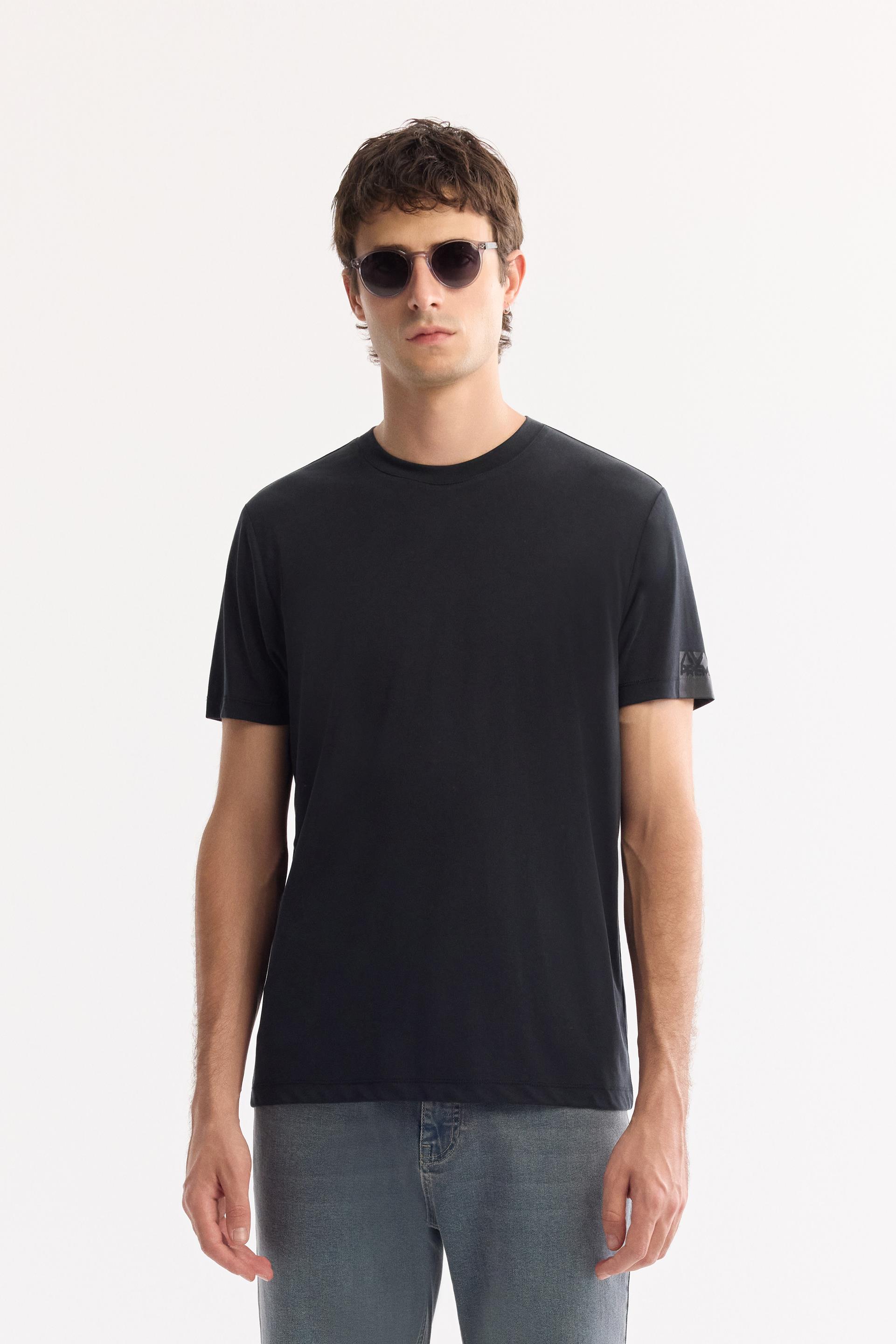 AVVA Siyah Bisiklet Yaka Soft Touch Bi-Stretch Baskılı T-Shirt
