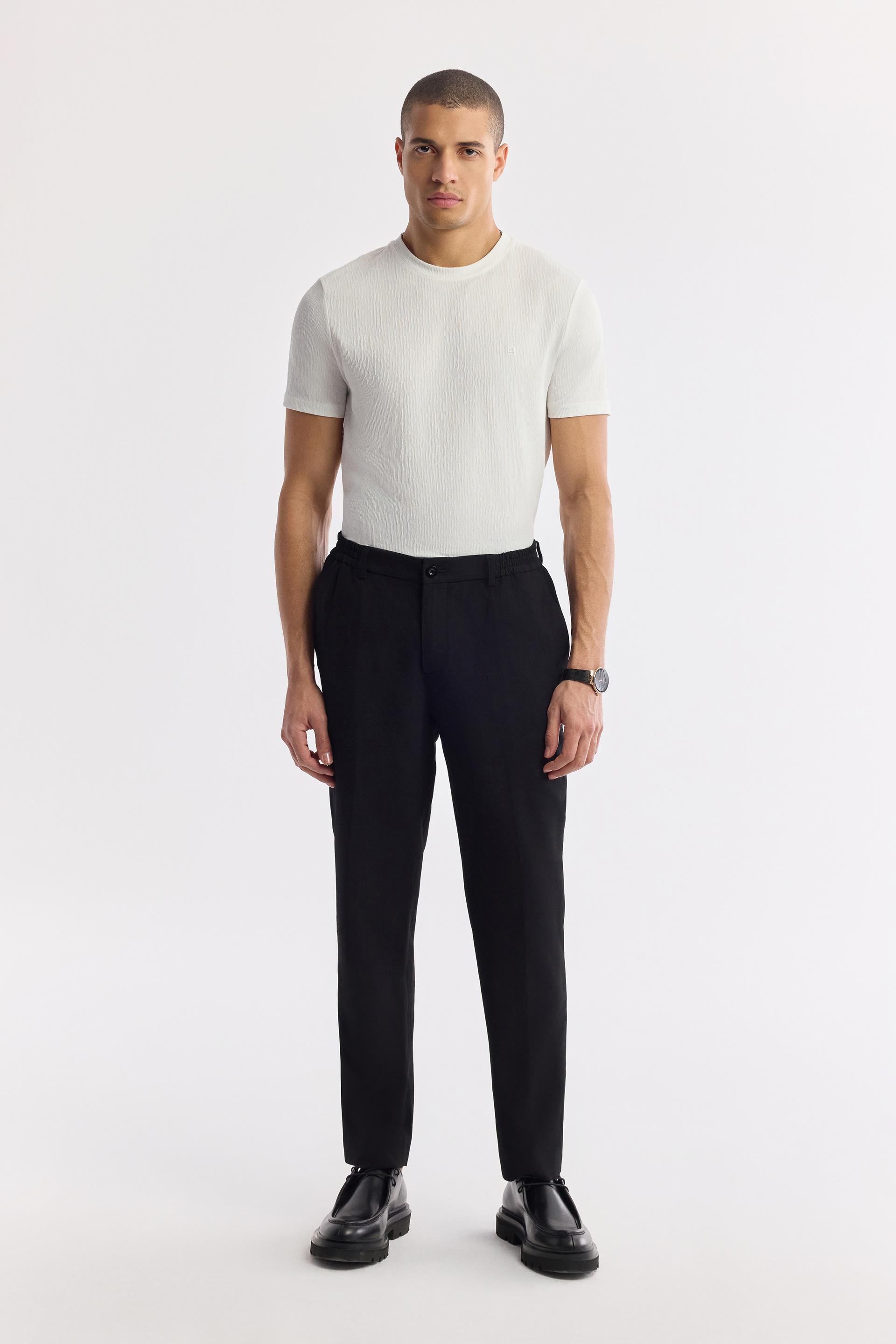 Siyah Yandan Cepli Beli Lastikli Soft Touch Pantolon