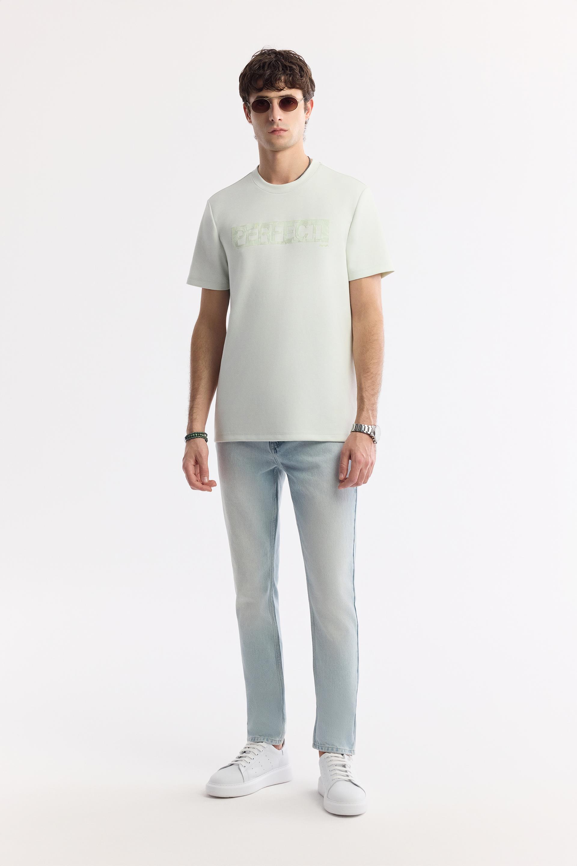 AVVA Su Yeşili Bisiklet Yaka Baskılı Bi-Stretch İnterlok T-Shirt görsel 5