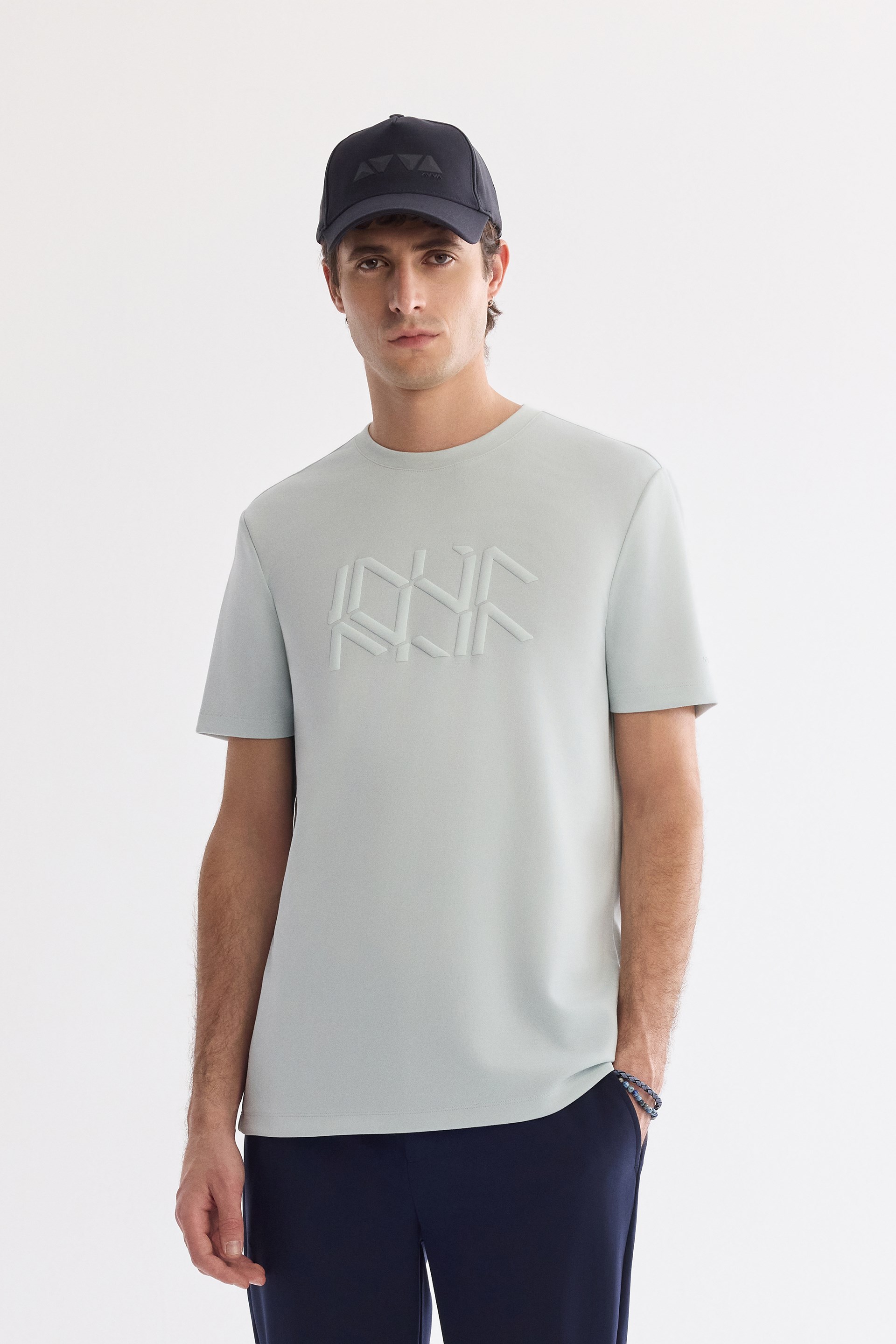 AVVA Su Yeşili Bisiklet Yaka Baskılı Bi-Stretch İnterlok T-Shirt