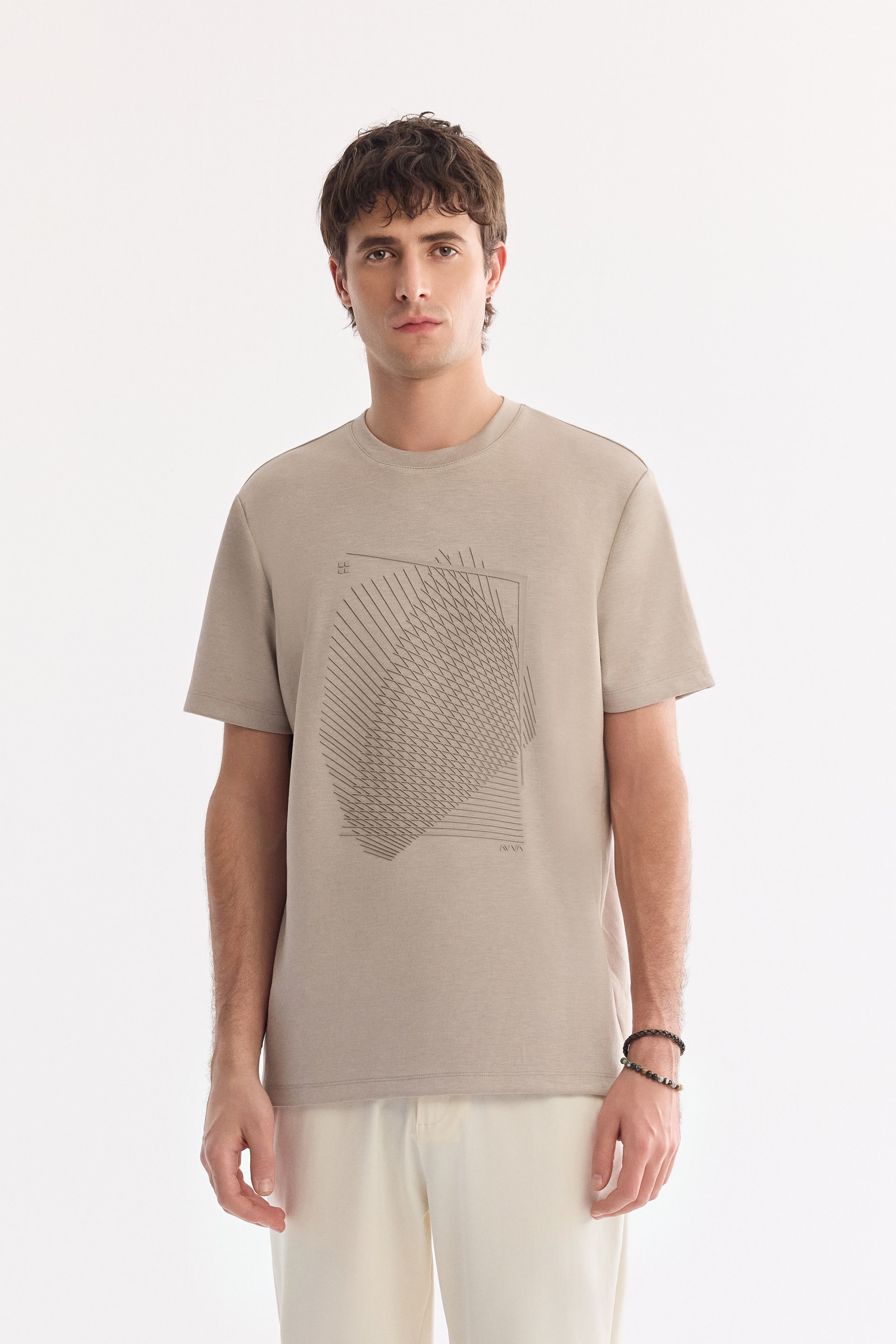 AVVA Vizon Bisiklet Yaka Baskılı Bi-Stretch İnterlok T-Shirt
