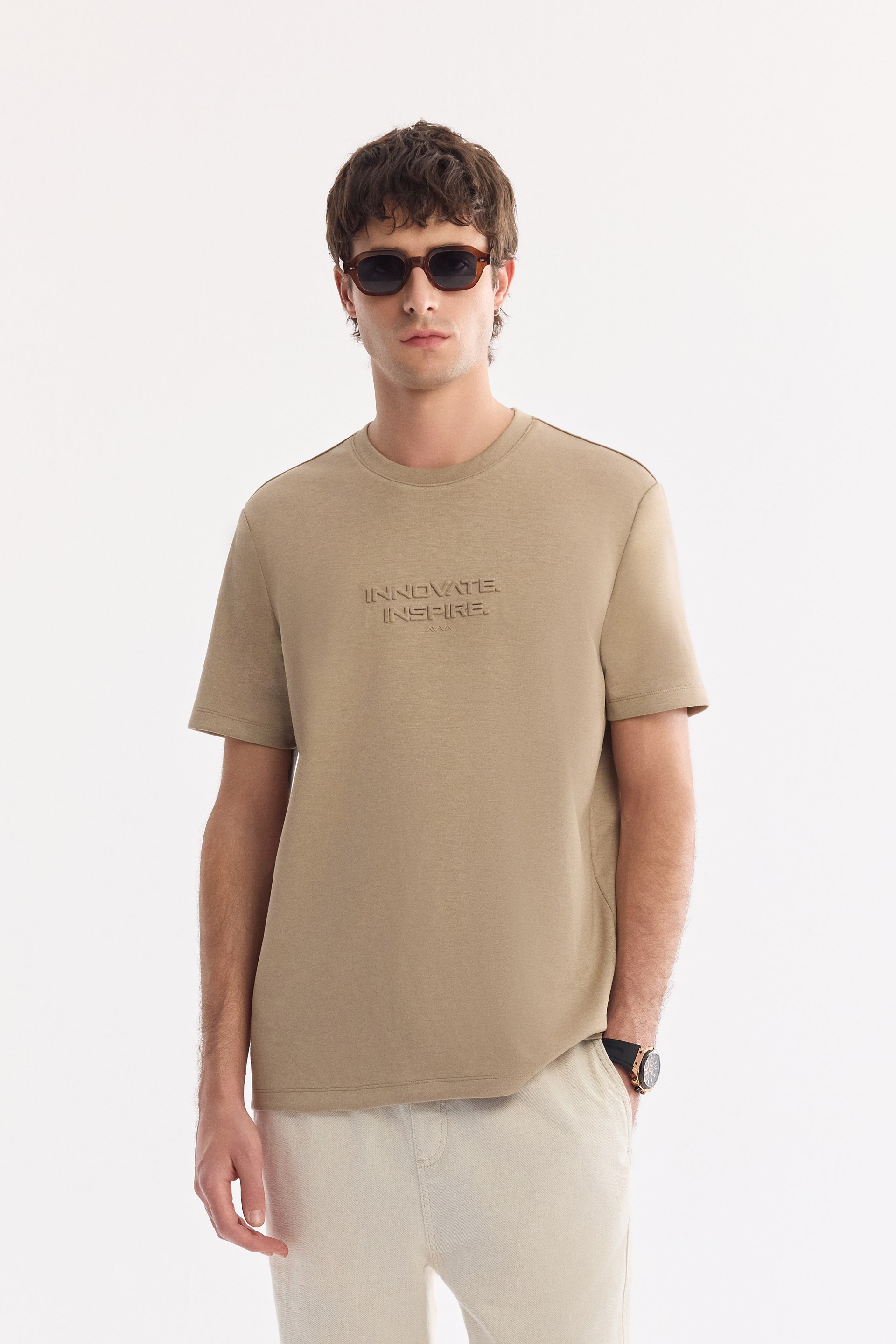 AVVA Vizon Bisiklet Yaka Baskılı Bi-Stretch İnterlok T-Shirt