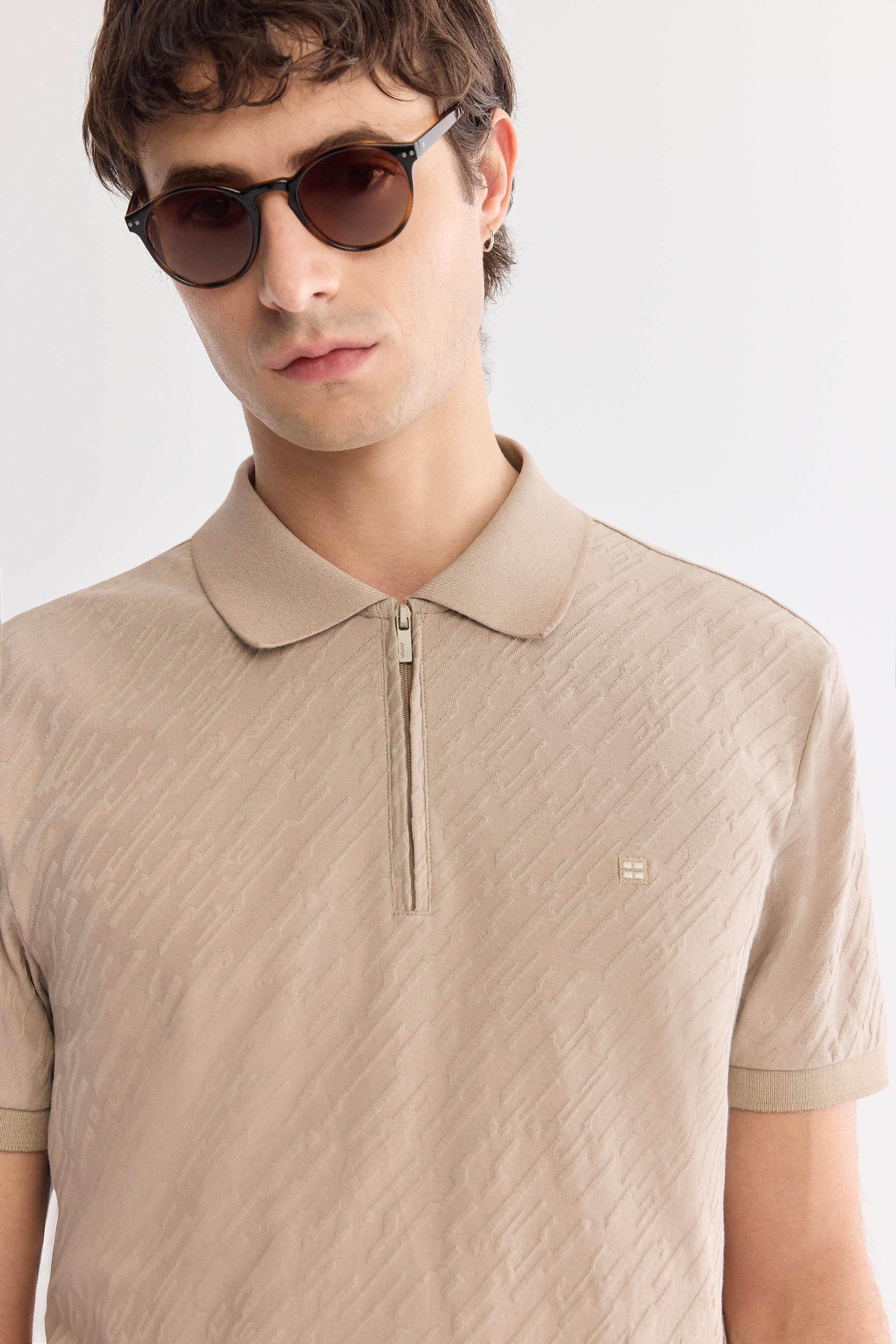 AVVA Vizon Kıvrılmaz Polo Yaka Fermuarlı Jakarlı T-Shirt görsel 3