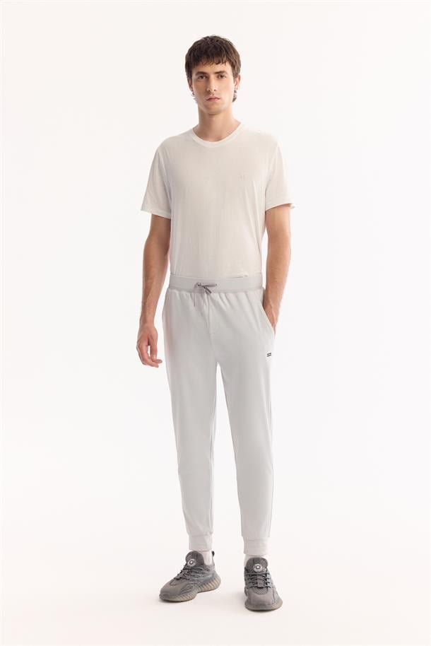 Açık Gri Beli Bağcıklı İçi Şardonlu Elastan Eşofman Altı