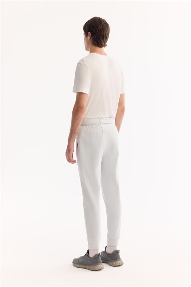 Açık Gri Beli Bağcıklı İçi Şardonlu Elastan Eşofman Altı