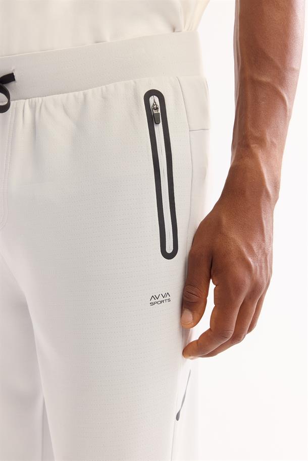 Açık Gri Beli Lastikli Bağcıklı Bi-Stretch Eşofman Altı