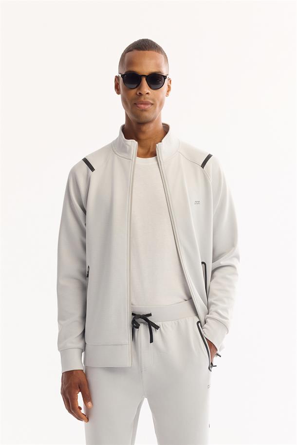 Açık Gri Beli Lastikli Bağcıklı Bi-Stretch Eşofman Altı