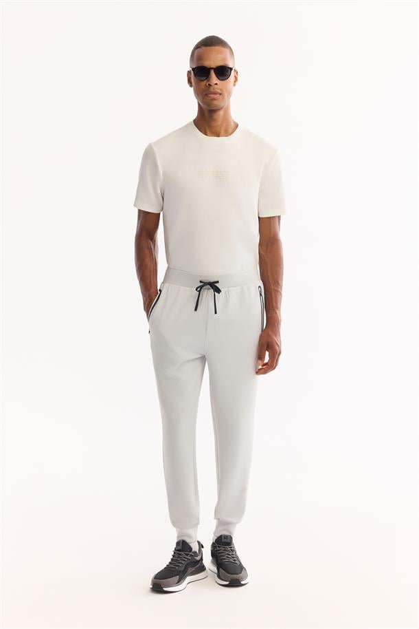 Açık Gri Beli Lastikli Bağcıklı Bi-Stretch Eşofman Altı