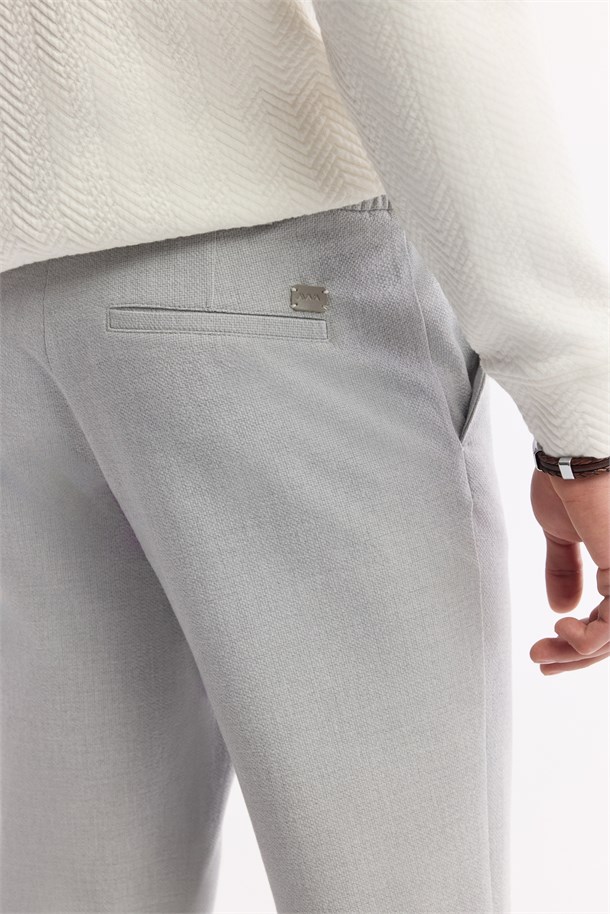 Açık Gri Beli Lastikli Bi-Stretch Chino Pantolon