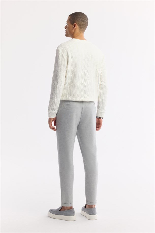 Açık Gri Beli Lastikli Bi-Stretch Chino Pantolon