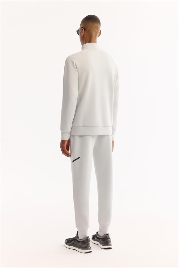 Açık Gri Dik Yaka Fermuarlı Bi-Stretch Sweatshirt