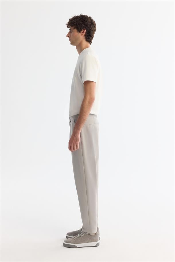 Açık Gri Klasik Bel Jersey Pamuklu Pantolon