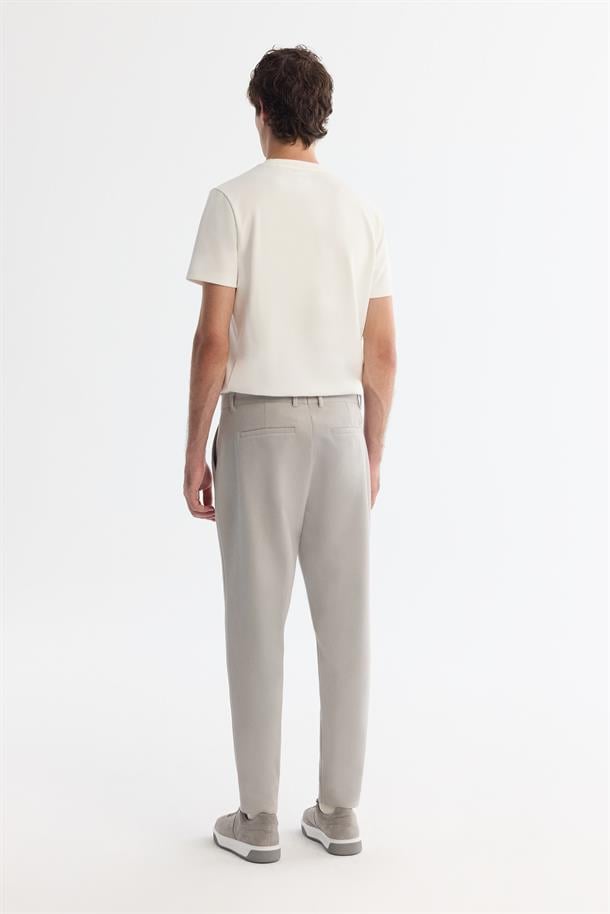 Açık Gri Klasik Bel Jersey Pamuklu Pantolon
