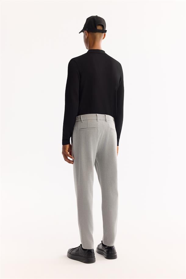 Açık Gri Yanı Lastikli Kolay Ütülenen Pantolon