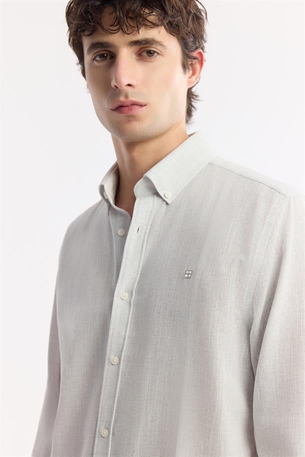 Açık Gri Düğmeli Yaka Pamuklu Kolay Ütülenen Gömlek