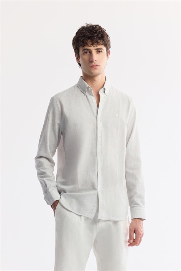 Açık Gri Düğmeli Yaka Pamuklu Kolay Ütülenen Gömlek