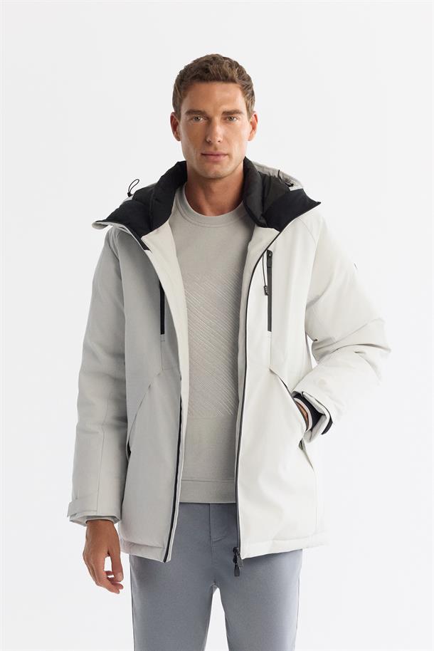 Light Grey Hooded Goose Down Puffer Jacket