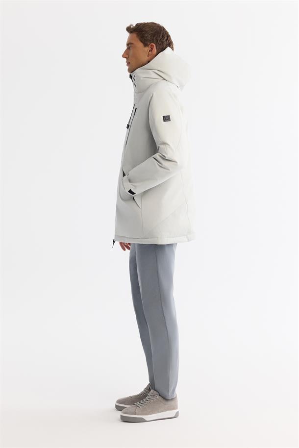 Light Grey Hooded Goose Down Puffer Jacket