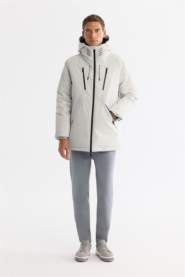 Light Grey Hooded Goose Down Puffer Jacket