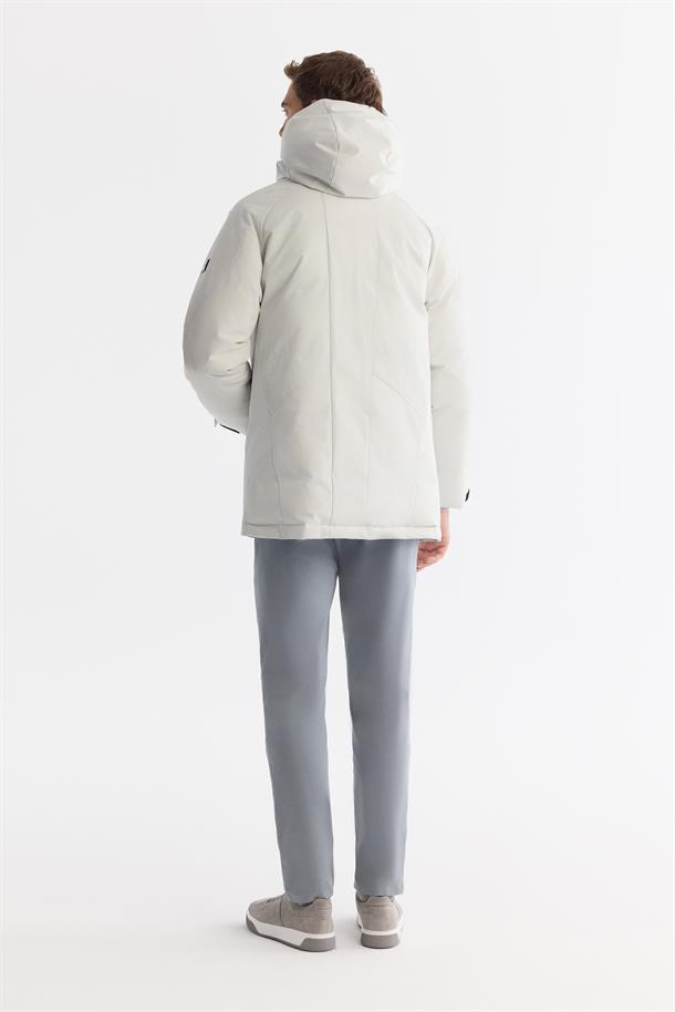 Light Grey Hooded Goose Down Puffer Jacket