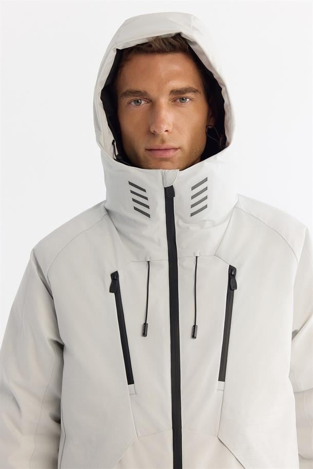 Light Grey Hooded Goose Down Puffer Jacket