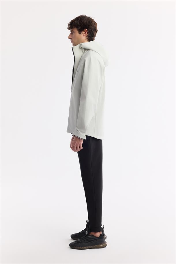 Açık Gri Kapüşonlu Yaka Su İtici Rüzgar Geçirmez İnce Mont