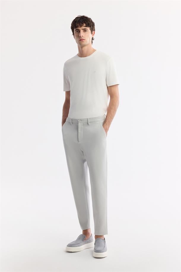 Açık Gri Klasik Bel Pamuklu Jersey Pantolon