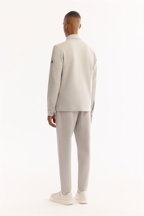 Açık Gri Klasik Yaka Pamuklu Gömlek Ceket