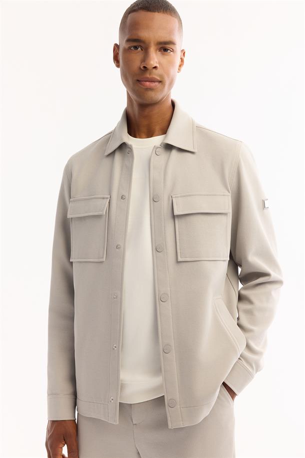 Açık Gri Klasik Yaka Pamuklu Gömlek Ceket