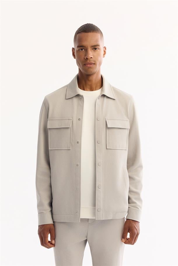 Açık Gri Klasik Yaka Pamuklu Gömlek Ceket