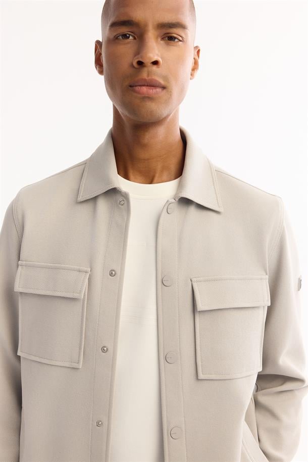 Açık Gri Klasik Yaka Pamuklu Gömlek Ceket