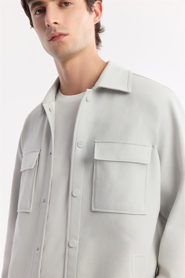 Açık Gri Klasik Yaka Pamuklu Jersey Gömlek Ceket