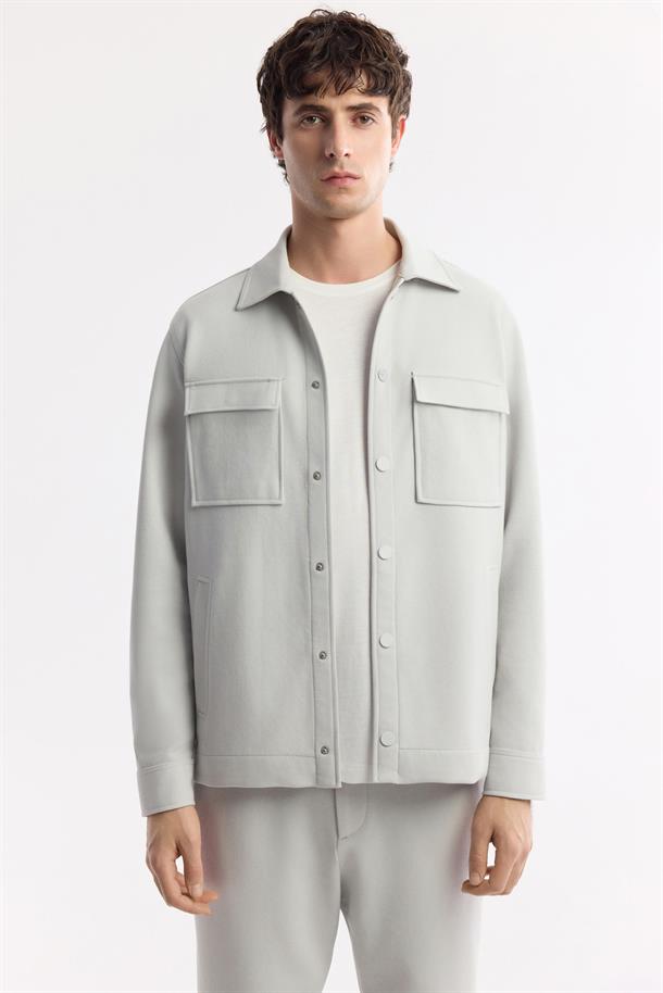 Açık Gri Klasik Yaka Pamuklu Jersey Gömlek Ceket