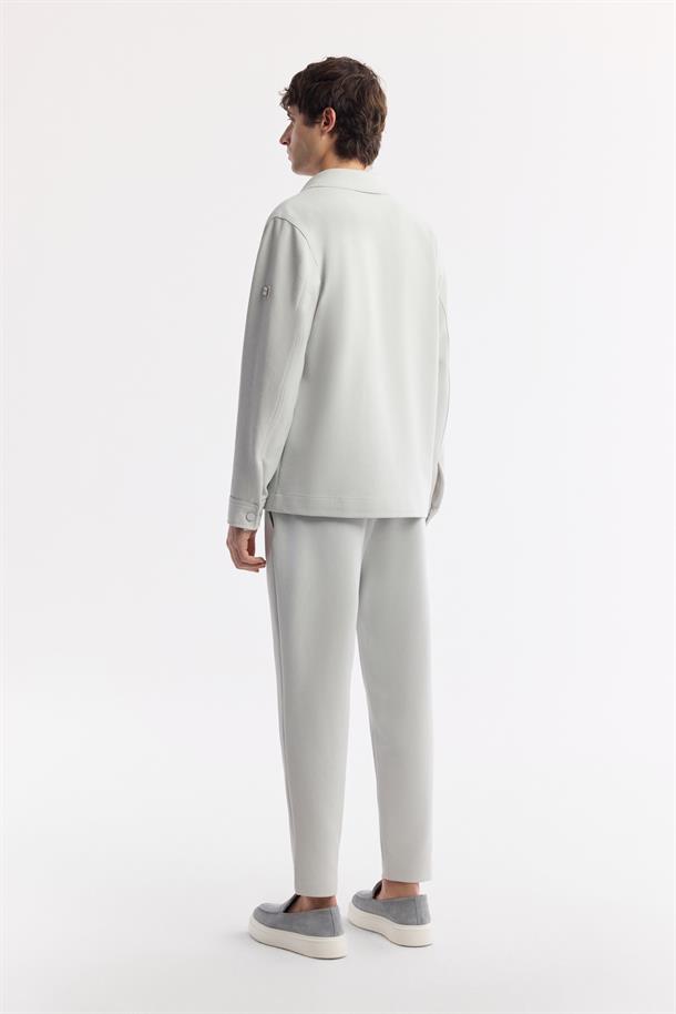 Açık Gri Klasik Yaka Pamuklu Jersey Gömlek Ceket