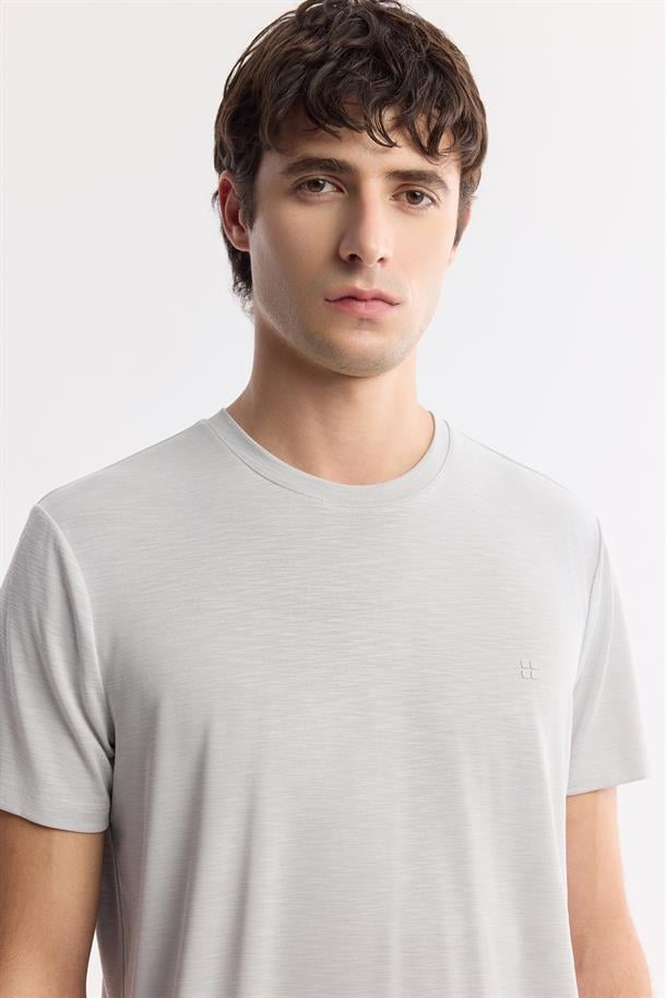 Açık Gri Bisiklet Yaka Bi-Stretch Soft Touch Basic T-Shirt