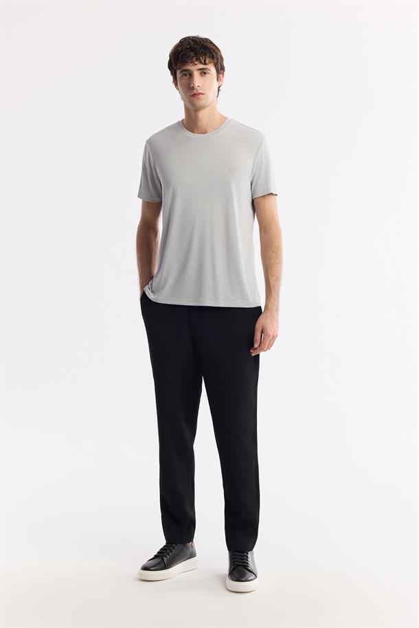 Açık Gri Bisiklet Yaka Bi-Stretch Soft Touch Basic T-Shirt