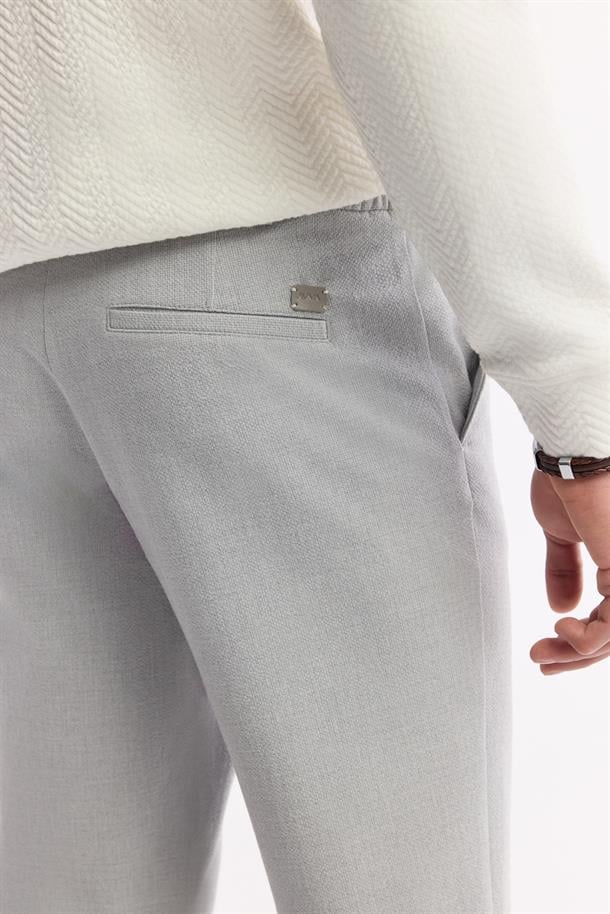 Açık Gri Beli Lastikli Bi-Stretch Chino Pantolon