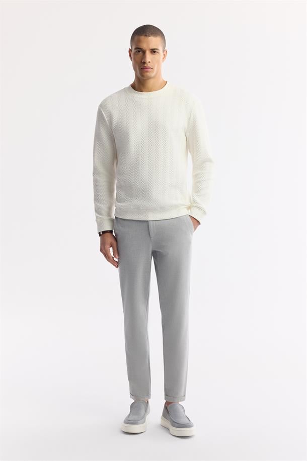 Açık Gri Beli Lastikli Bi-Stretch Chino Pantolon