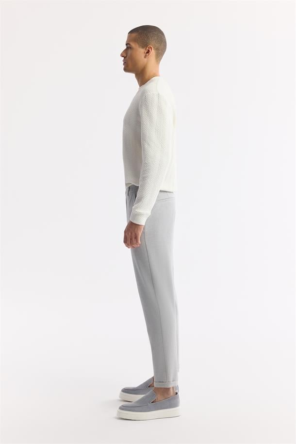 Açık Gri Beli Lastikli Bi-Stretch Chino Pantolon
