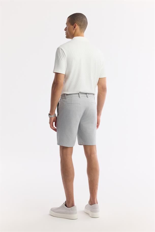 Açık Gri Yanı Lastikli Gofreli Bi-Stretch Chino Şort