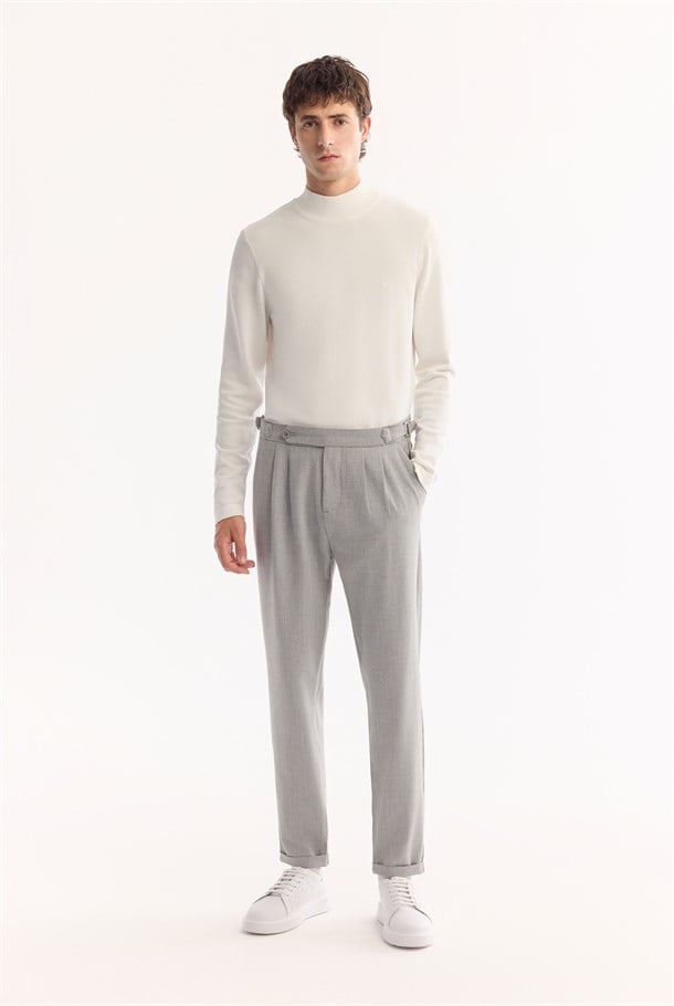 Light Grey Side Buckle Viscose Blend Easy-Iron Pants