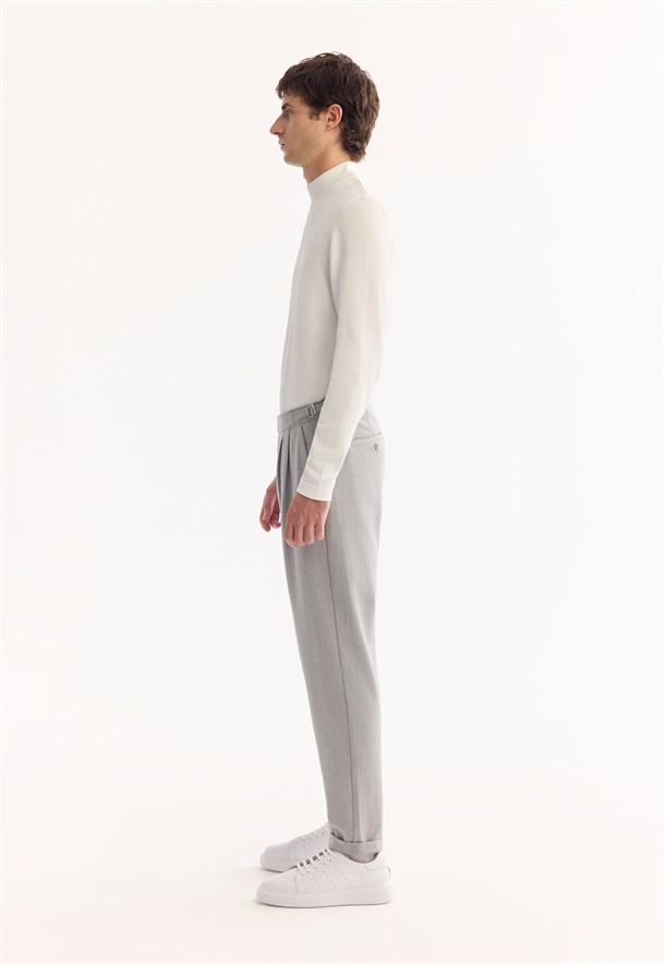 Light Grey Side Buckle Viscose Blend Easy-Iron Pants