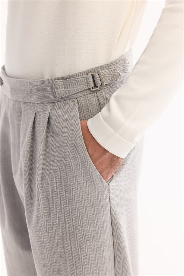 Light Grey Side Buckle Viscose Blend Easy-Iron Pants