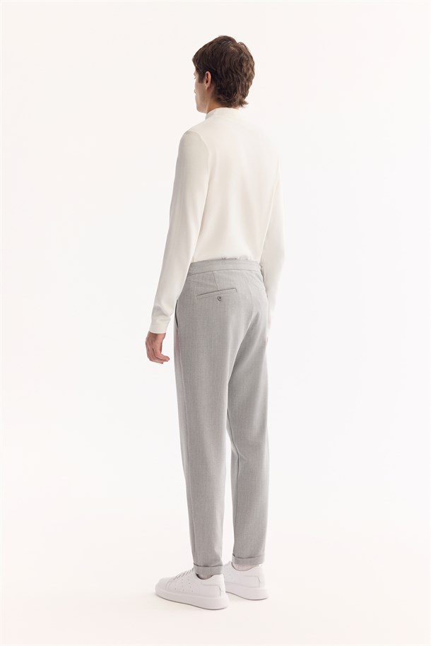 Light Grey Side Buckle Viscose Blend Easy-Iron Pants