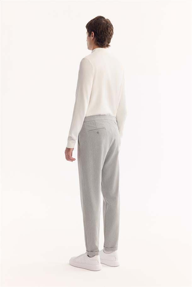 Açık Gri Yanı Tokalı Viskon Karışımlı Kolay Ütülenen Pantolon