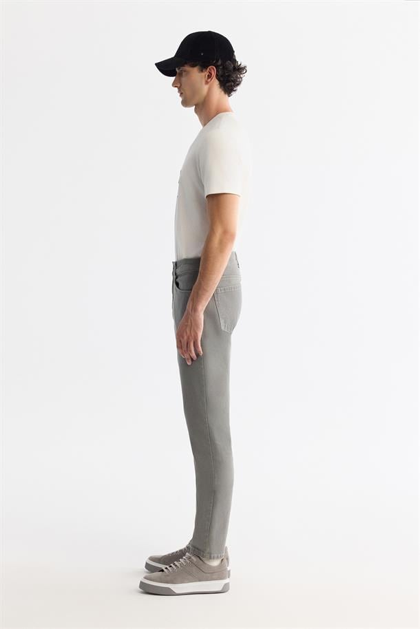 Açık Haki Klasik Bel Eskitme Yıkamalı Pamuklu Jean Pantolon