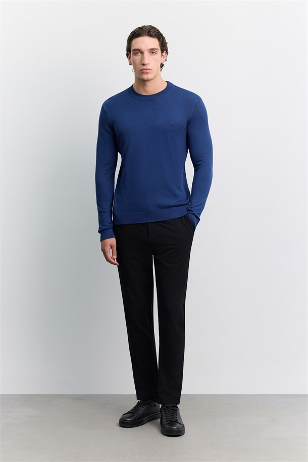 Light Navy High Crew Neck Jumper